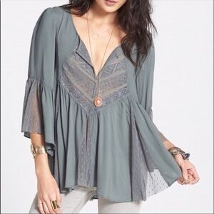 Free people handkerchief style blouse Swiss dot lace flounce sleeve size M